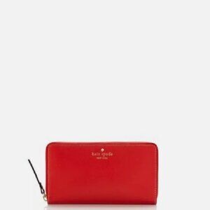 NEW KATE SPADE NEDA LEATHER ZIP AROUND WALLET PERSIMON ORANGE RED